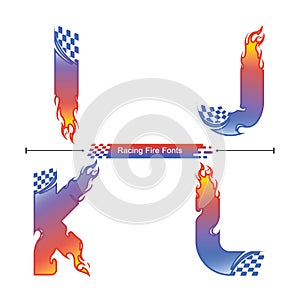 Alphabet Racing fire fonts style in a set IJKL