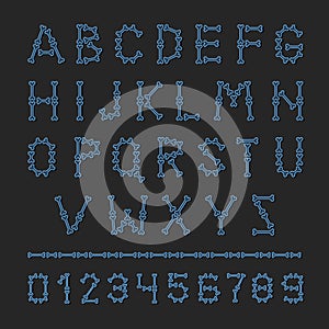 Alphabet X-ray Style Blue Bones. Vector
