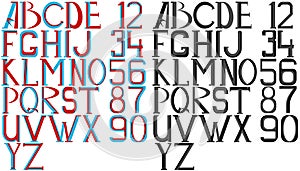 Alphabet red blue. Arabic numerals.