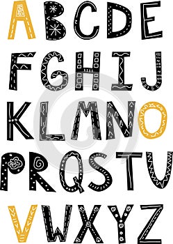 Alphabet in scandinavian style. Hand drawing letters. Vector illustration. Cute lettres for many phrases photo