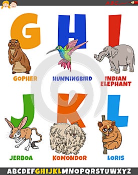 Alphabet set with cartoon animal characters