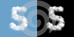 Alphabet set letter number five or 5 Cloud or smoke pattern, transparent illustration isolated float on blue sky background, with