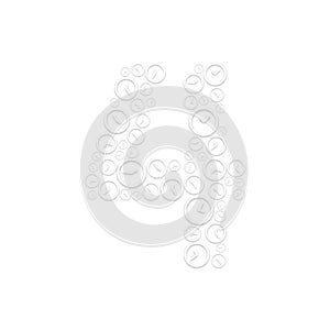 Alphabet set letter number four or 4, Clock shuffle pattern, Time system concept design illustration isolated on white background