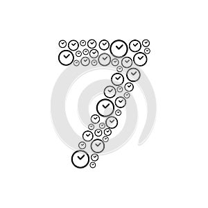 Alphabet set letter number seven or 7, Clock pattern, Time system concept design illustration isolated on white background, vector