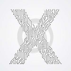 Alphabet X shape digital line design