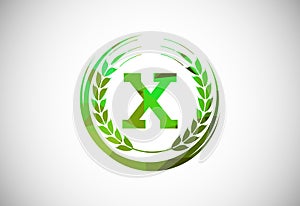 Alphabet X sign with a wheat wreath. Polygonal low poly organic wheat farming logo concept. Agriculture logo design vector