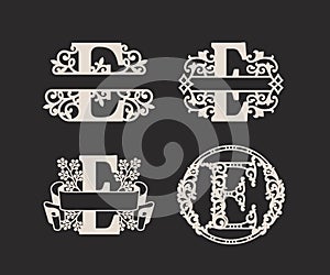 Alphabet Split Monograms,  Split Letter Monogram,  Alphabet Frame Font. Laser cut template. Initial monogram letters.