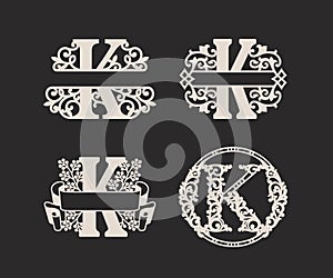 Alphabet Split Monograms,  Split Letter Monogram,  Alphabet Frame Font. Laser cut template. Initial monogram letters.