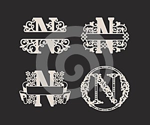 Alphabet Split Monograms,  Split Letter Monogram,  Alphabet Frame Font. Laser cut template. Initial monogram letters.