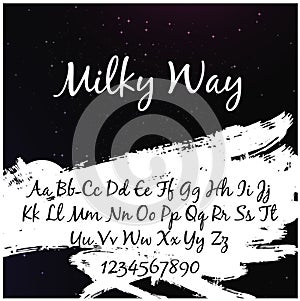 Alphabet in style of the milky way with the words `milky way`.