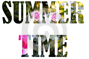 Alphabet SUMMER TIME made of Real alive yellow flowers background. Concept of flowering, summer