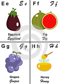 Alphabet table letter from E to H