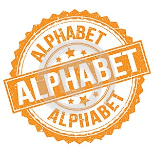 ALPHABET text on orange round stamp sign