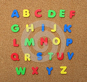 Alphabet A thru Z isolated on Cork Board