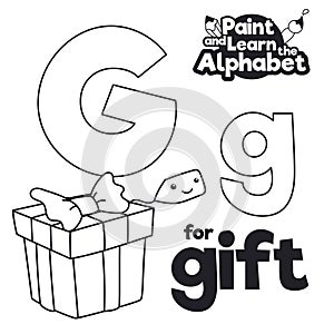 Alphabet to Color it, with Letter G and Gift Box, Vector Illustration