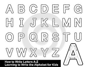 ALPHABET TRACING LETTERS  STEP BY STEP LETTER TRACING Write the letter Alphabet Writing lesson for children vector