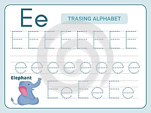 Alphabet tracing practice Letter E. Tracing practice worksheet. Learning alphabet activity page