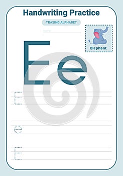 Alphabet tracing practice Letter E. Tracing practice worksheet. Learning alphabet activity page