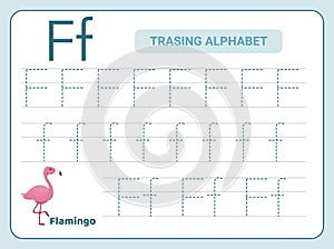 Alphabet tracing practice Letter F. Tracing practice worksheet. Learning alphabet activity page