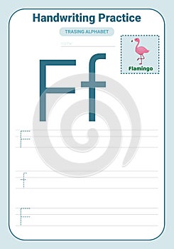 Alphabet tracing practice Letter F. Tracing practice worksheet. Learning alphabet activity page