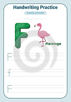 Alphabet tracing practice Letter F. Tracing practice worksheet. Learning alphabet activity page