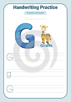 Alphabet tracing practice Letter G. Tracing practice worksheet. Learning alphabet activity page
