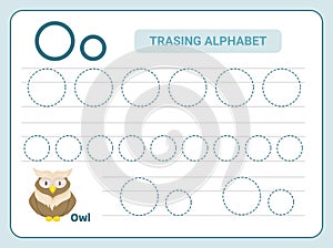 Alphabet tracing practice Letter O. Tracing practice worksheet. Learning alphabet activity page