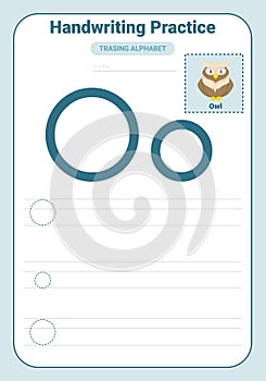 Alphabet tracing practice Letter O. Tracing practice worksheet. Learning alphabet activity page