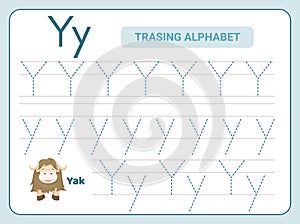 Alphabet tracing practice Letter Y. Tracing practice worksheet. Learning alphabet activity page