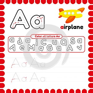 Alphabet Tracing Worksheet with letters. Writing practice letter A