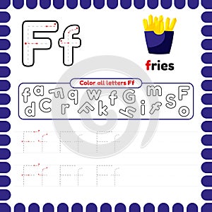 Alphabet Tracing Worksheet with letters. Writing practice letter F