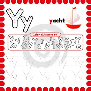 Alphabet Tracing Worksheet with letters. Writing practice letter Y