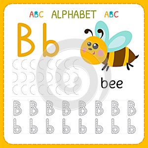 Alphabet tracing worksheet for preschool and kindergarten. Writing practice letter B. Exercises for kids