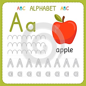 Alphabet tracing worksheet for preschool and kindergarten. Writing practice letter A. Exercises for kids