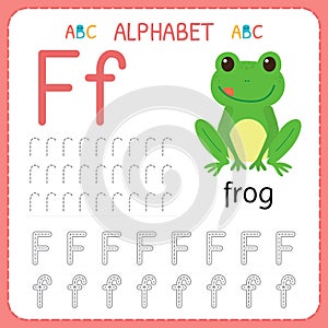 Alphabet tracing worksheet for preschool and kindergarten. Writing practice letter F. Exercises for kids