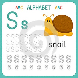 Alphabet tracing worksheet for preschool and kindergarten. Writing practice letter S. Exercises for kids