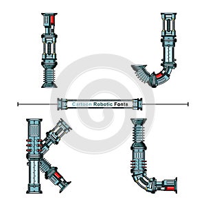 Alphabet Typography Font Cartoon Robotic style in a set IJKL