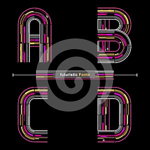 Alphabet Typography Font futuristic modern style in a set ABCD