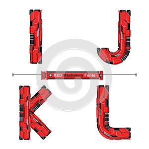 Alphabet Typography Font Red Machinery style in a set IJKL