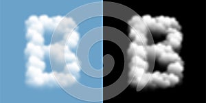 Alphabet uppercase set letter B, Cloud or smoke pattern, transparent illustration isolated float on blue sky background, with photo