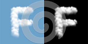 Alphabet uppercase set letter F, Cloud or smoke pattern, transparent illustration isolated float on blue sky background, with photo