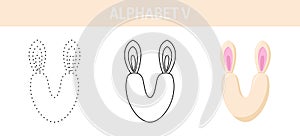 Alphabet V tracing and coloring worksheet for kids