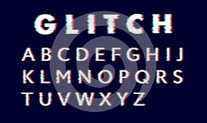 Alphabet Vector distorted glitch font. Trendy style lettering typeface. Latin letters from A to Z.