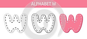 Alphabet W tracing and coloring worksheet for kids