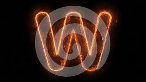 Alphabet w word hot animated burning realistic fire flame loop.