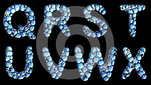 Alphabet from water bubble isolated on a black background.