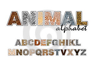 The alphabet with wild animals, the texture of the skins on the letters