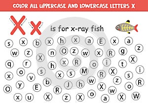 Alphabet worksheet. Find all letters X. Dot letters.