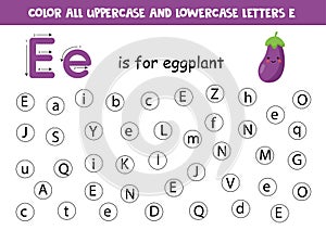 Alphabet worksheet. Find all letters Ee. Dot letters.