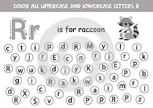 Alphabet worksheet. Find all letters R. Dot letters.